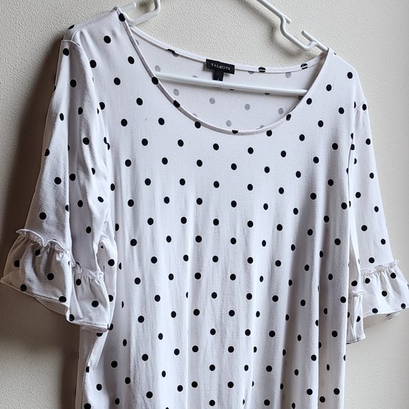 Talbots Black/White Scoop Neck Polka Dot Ruffled Jersey Size Large - Picture 3 of 14